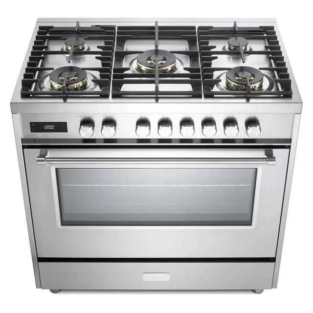 Verona VUFSGE365SS 36 inch Ultima Collection Freestanding Dual Fuel Range with 5 Sealed SABAF Brass Burners, 5 cu. ft. Oven Capacity (Stainless Steel)
