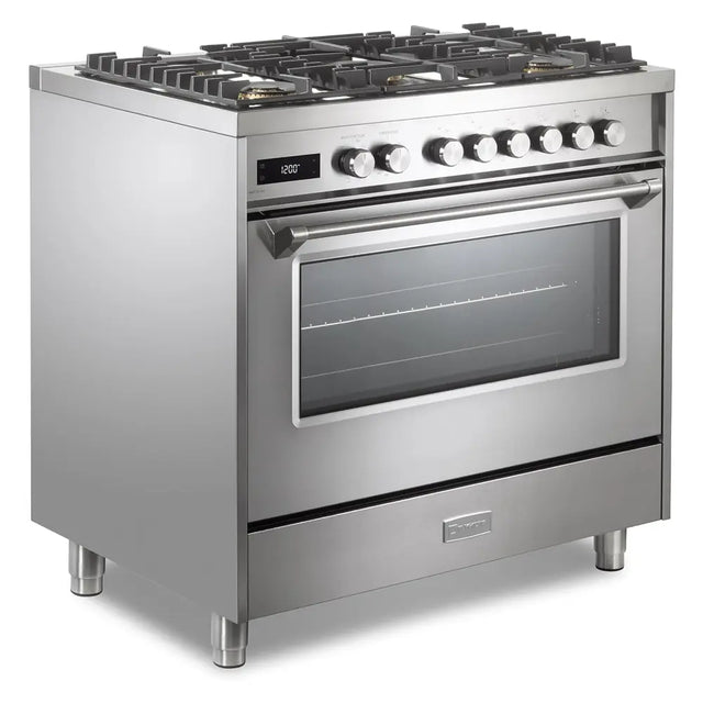 Verona VUFSGE365SS 36 inch Ultima Collection Freestanding Dual Fuel Range with 5 Sealed SABAF Brass Burners, 5 cu. ft. Oven Capacity (Stainless Steel)
