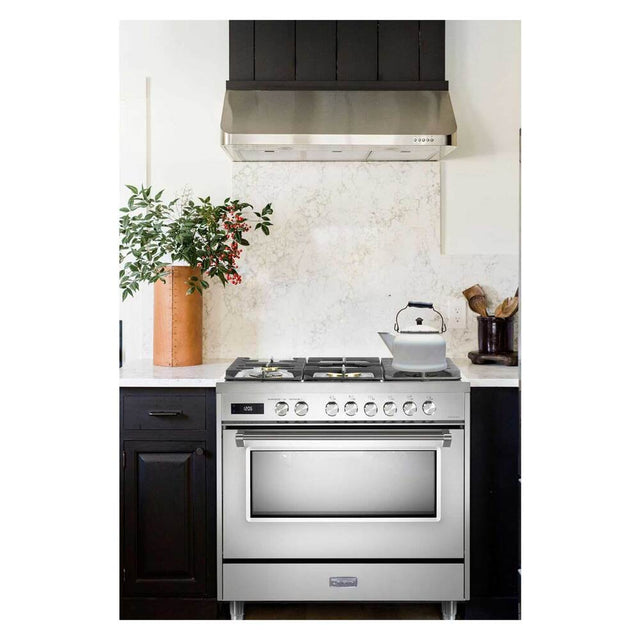 Verona VUFSGE365SS 36 inch Ultima Collection Freestanding Dual Fuel Range with 5 Sealed SABAF Brass Burners, 5 cu. ft. Oven Capacity (Stainless Steel)