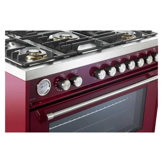 Verona VUFSGG365BU 36 inch Ultima Collection Freestanding Gas Range with 5 Sealed SABAF Brass Burners, 5 cu. ft. Oven Capacity, Temperature Gauge (Burgundy)