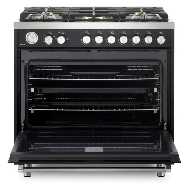 Verona VUFSGG365E 36 inch Ultima Collection Freestanding Gas Range with 5 Sealed SABAF Brass Burners, 5 cu. ft. Oven Capacity, Temperature Gauge (Matte Black)