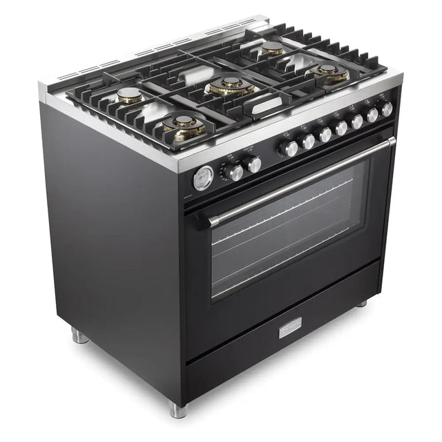 Verona VUFSGG365E 36 inch Ultima Collection Freestanding Gas Range with 5 Sealed SABAF Brass Burners, 5 cu. ft. Oven Capacity, Temperature Gauge (Matte Black)