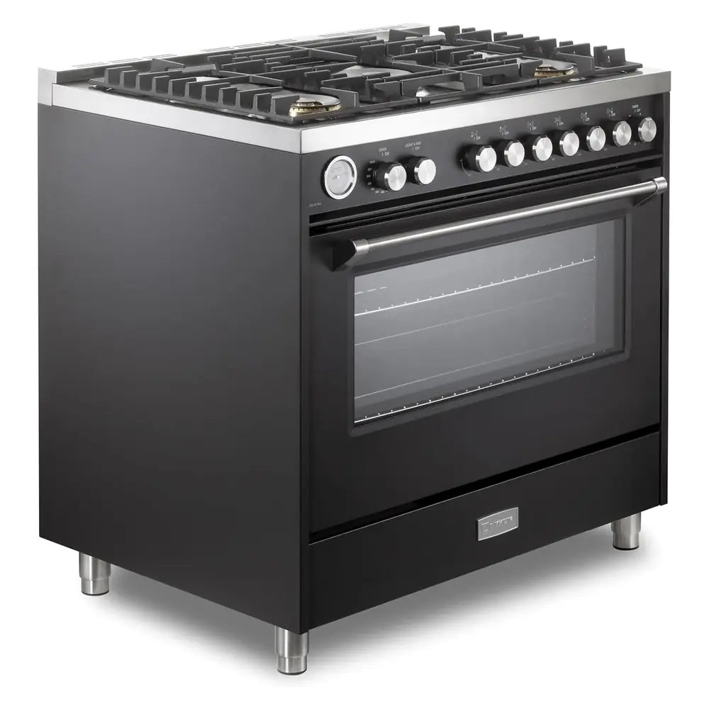 Verona VUFSGG365E 36 inch Ultima Collection Freestanding Gas Range with 5 Sealed SABAF Brass Burners, 5 cu. ft. Oven Capacity, Temperature Gauge (Matte Black)