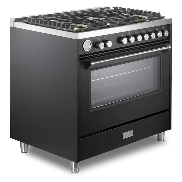 Verona VUFSGG365E 36 inch Ultima Collection Freestanding Gas Range with 5 Sealed SABAF Brass Burners, 5 cu. ft. Oven Capacity, Temperature Gauge (Matte Black)