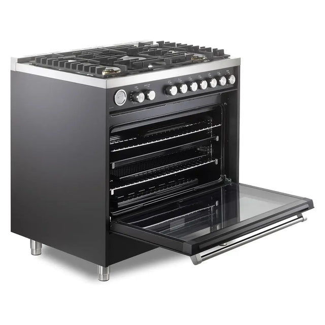 Verona VUFSGG365E 36 inch Ultima Collection Freestanding Gas Range with 5 Sealed SABAF Brass Burners, 5 cu. ft. Oven Capacity, Temperature Gauge (Matte Black)