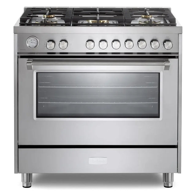 Verona VUFSGG365SS 36 inch Ultima Collection Freestanding Gas Range with 5 Sealed SABAF Brass Burners, 5 cu. ft. Oven Capacity, Temperature Gauge (Stainless Steel)