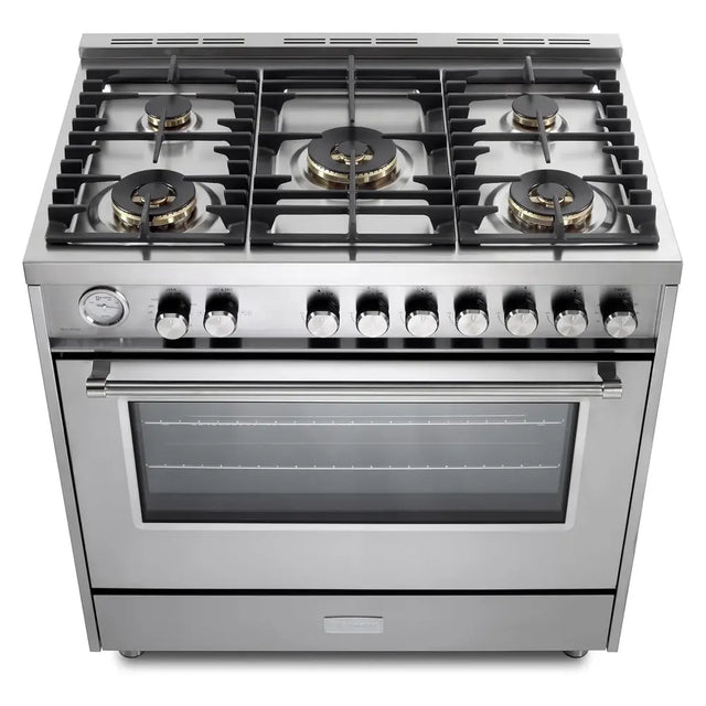 Verona VUFSGG365SS 36 inch Ultima Collection Freestanding Gas Range with 5 Sealed SABAF Brass Burners, 5 cu. ft. Oven Capacity, Temperature Gauge (Stainless Steel)