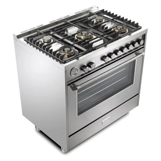Verona VUFSGG365SS 36 inch Ultima Collection Freestanding Gas Range with 5 Sealed SABAF Brass Burners, 5 cu. ft. Oven Capacity, Temperature Gauge (Stainless Steel)