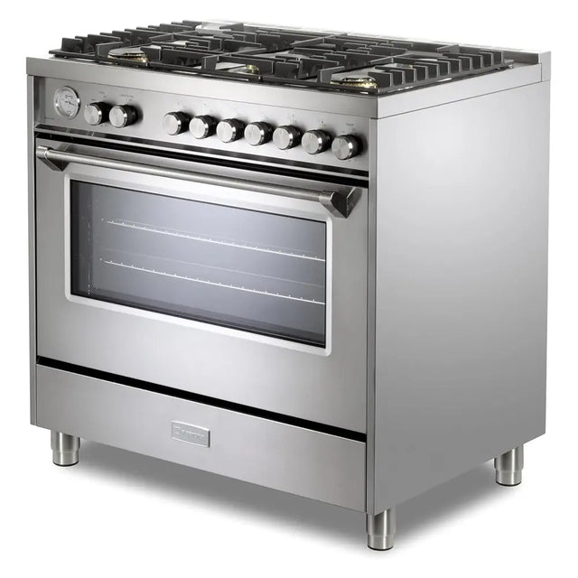 Verona VUFSGG365SS 36 inch Ultima Collection Freestanding Gas Range with 5 Sealed SABAF Brass Burners, 5 cu. ft. Oven Capacity, Temperature Gauge (Stainless Steel)
