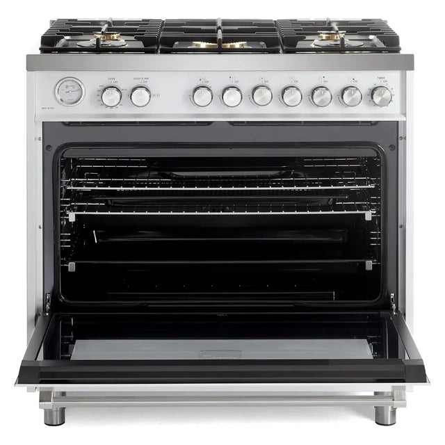 Verona VUFSGG365W 36 inch Ultima Collection Freestanding Gas Range with 5 Sealed SABAF Brass Burners, 5 cu. ft. Oven Capacity, Temperature Gauge (White)