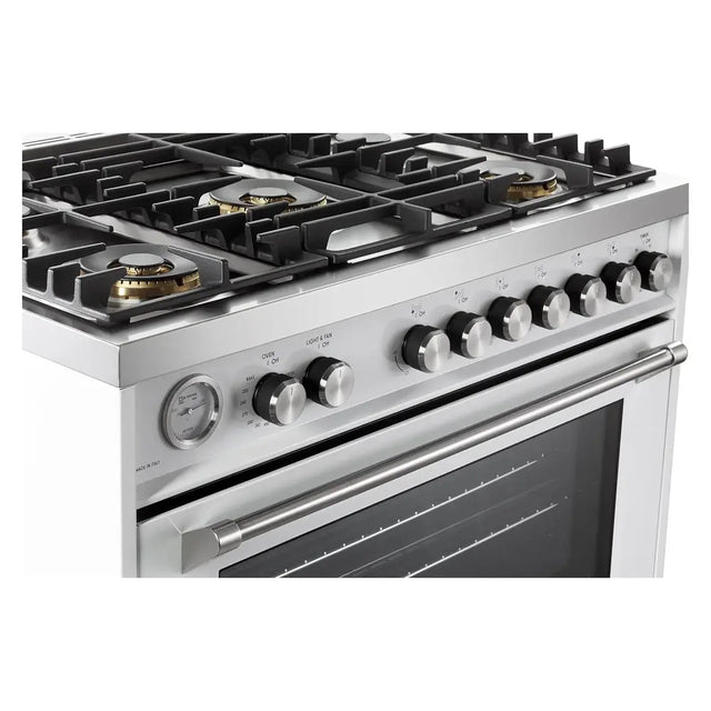 Verona VUFSGG365W 36 inch Ultima Collection Freestanding Gas Range with 5 Sealed SABAF Brass Burners, 5 cu. ft. Oven Capacity, Temperature Gauge (White)
