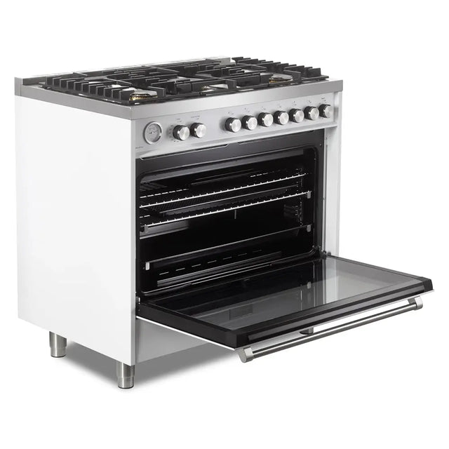 Verona VUFSGG365W 36 inch Ultima Collection Freestanding Gas Range with 5 Sealed SABAF Brass Burners, 5 cu. ft. Oven Capacity, Temperature Gauge (White)