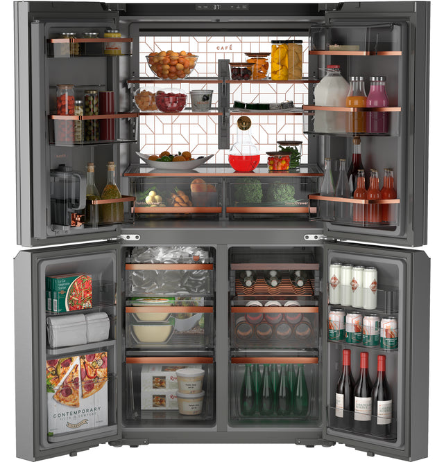 Café™ ENERGY STAR® 22.9 Cu. Ft. Smart Counter-Depth Quad-Door Refrigerator in Platinum Glass with Dual-Dispense AutoFill Pitcher CHE23DM5WS5