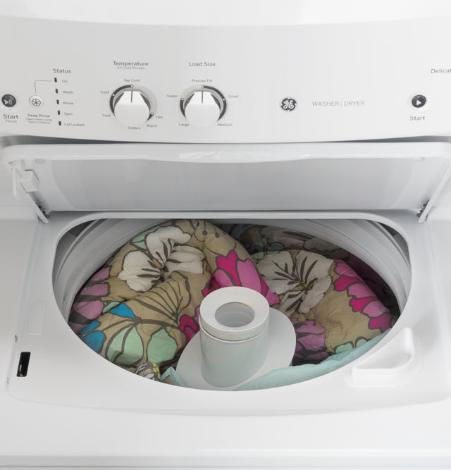 GE Unitized Spacemaker 3.8 cu. ft. Capacity Washer with Stainless Steel Basket and 5.9 cu. ft. Capacity Long Vent Electric Dryer GUV27ESSMWW