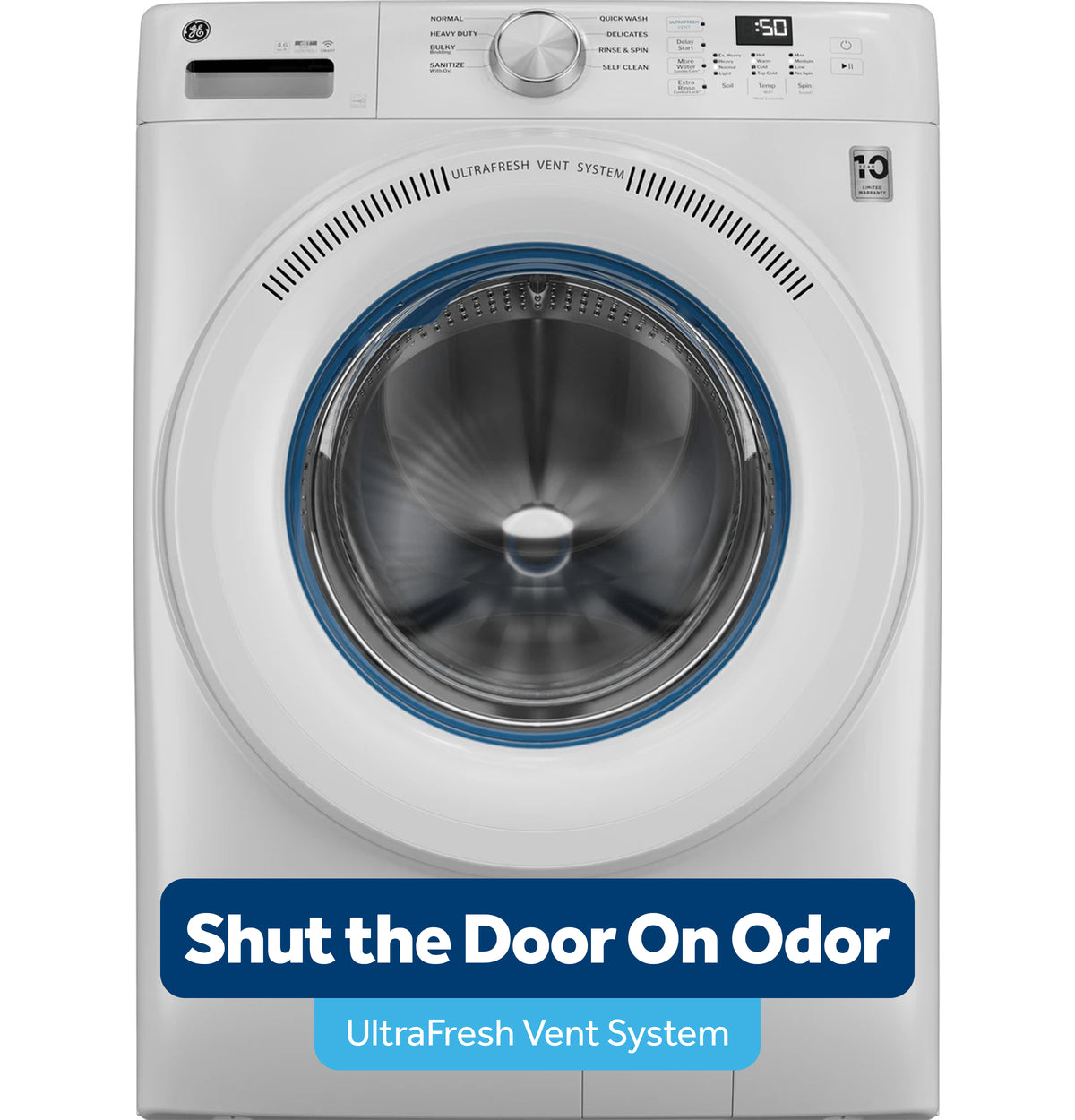 GE® ENERGY STAR® 4.6 cu. ft. Capacity Smart Front Load Washer with UltraFresh Vent System with OdorBlock™ GFW350SSYWW