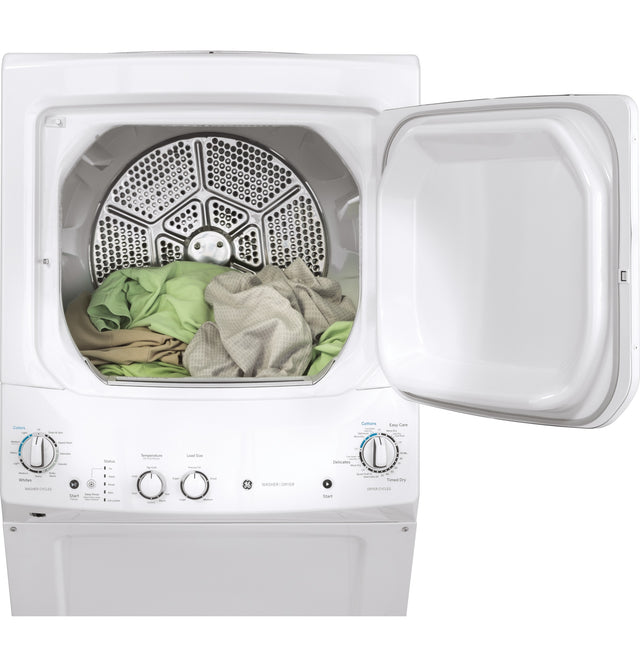 GE Unitized Spacemaker 3.8 cu. ft. Capacity Washer with Stainless Steel Basket and 5.9 cu. ft. Capacity Long Vent Electric Dryer GUV27ESSMWW