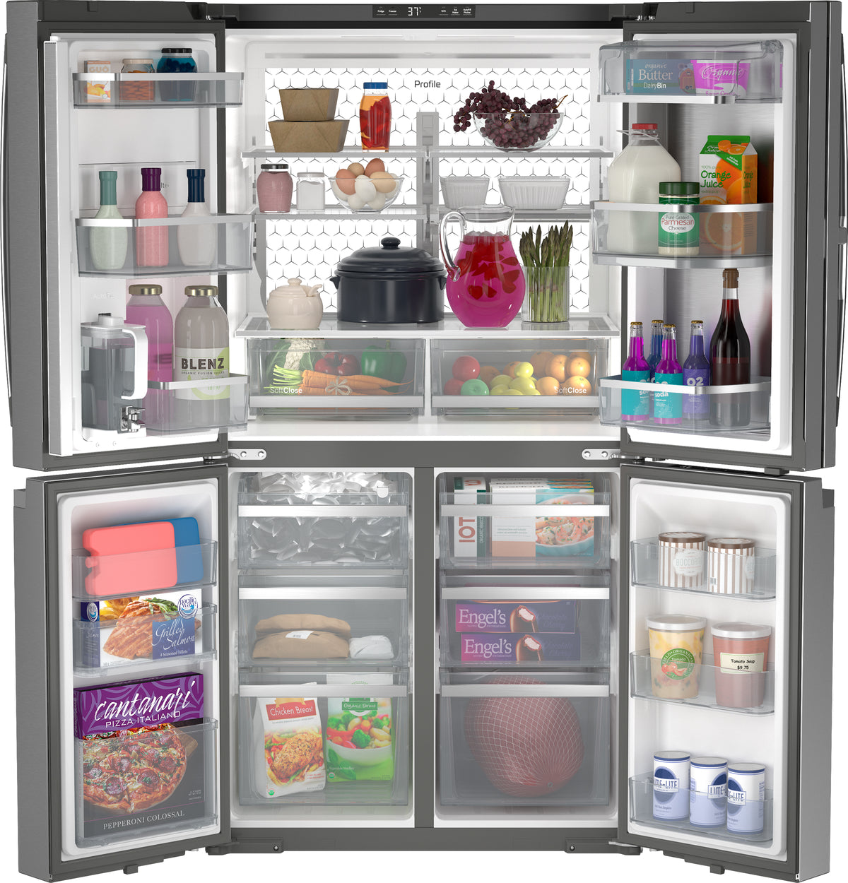 GE Profile™ ENERGY STAR® 22.9 Cu. Ft. Counter-Depth Quad-Door Refrigerator with Dual-Dispense AutoFill Pitcher and Door in Door PHD23BYWFS