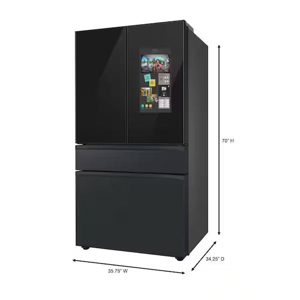 Samsung Bespoke 36 in. 29 cu. ft. Standard Depth 4-Door Charcoal Glass/Matte Black French Door Smart Refrigerator w/Family Hub RF29BB89008M