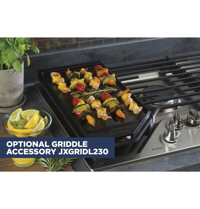 GE Profile 30" Built-In Gas Cooktop with 5 Burners and an Optional Extra-Large Cast Iron Griddle PGP7030SLSS