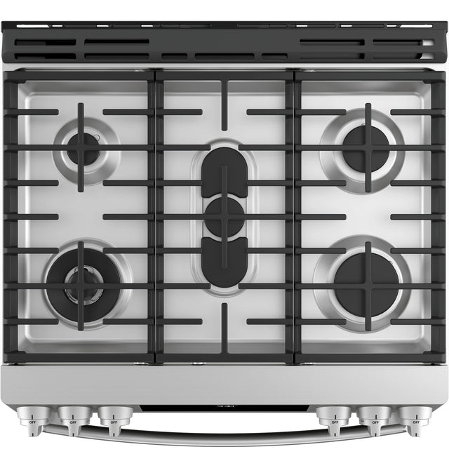 GE Profile 30" Smart Slide-In Front-Control Gas Fingerprint Resistant Range with No Preheat Air Fry PGS930YPFS