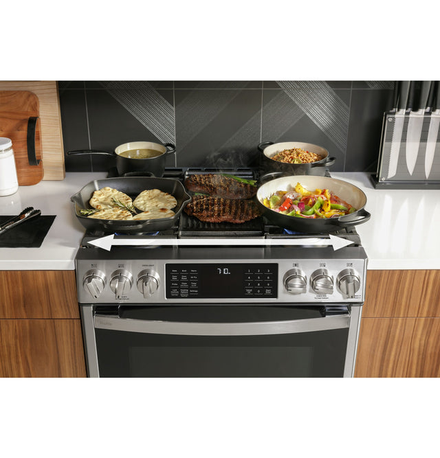 GE Profile 30" Smart Slide-In Front-Control Gas Fingerprint Resistant Range with No Preheat Air Fry PGS930YPFS