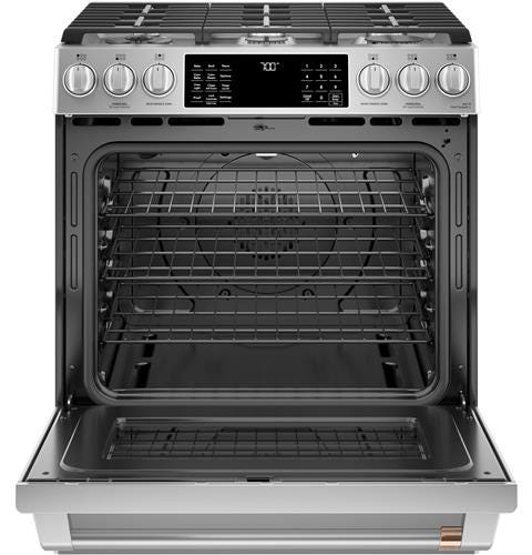 Café 30" Slide-In Front Control Gas Oven with Convection Range with Warming Drawer CGS700P2MS1