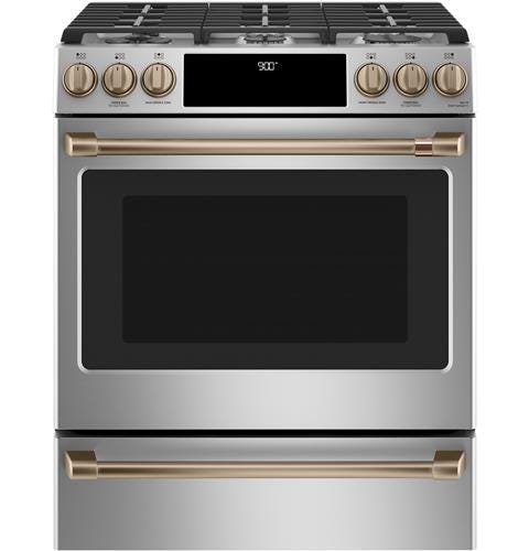 Café 30" Slide-In Front Control Dual-Fuel Convection Range with Warming Drawer C2S900P2MS1