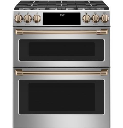 Café 30" Slide-In Front Control Dual-Fuel Double Oven with Convection Range C2S950P2MS1
