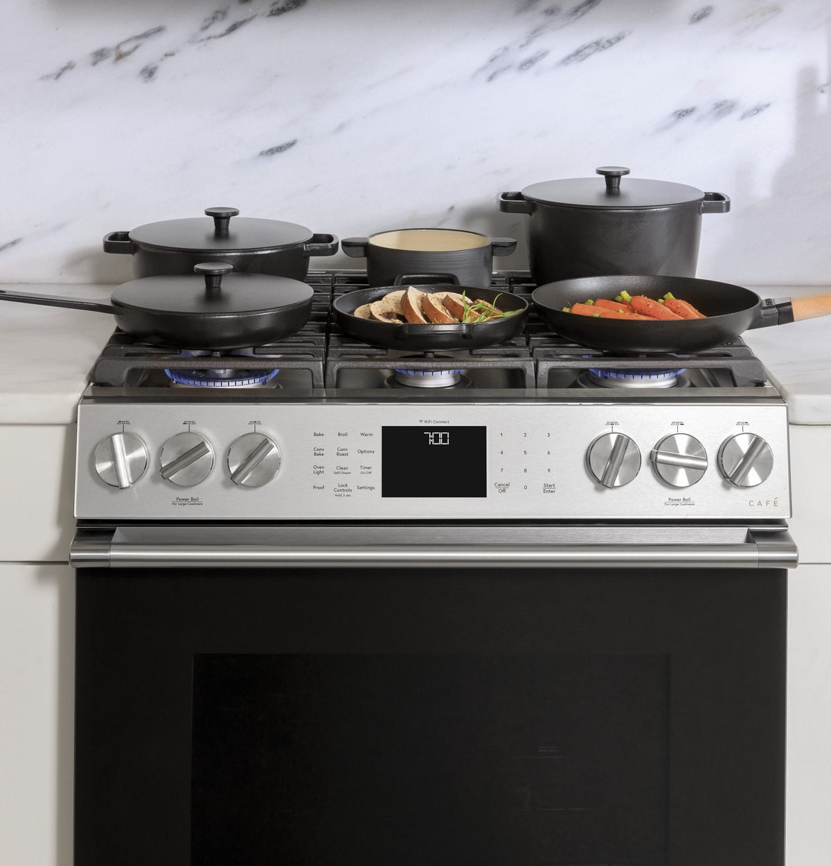 Café 30" Slide-In Front Control Gas Oven with Convection Range with Warming Drawer CGS700M2NS5