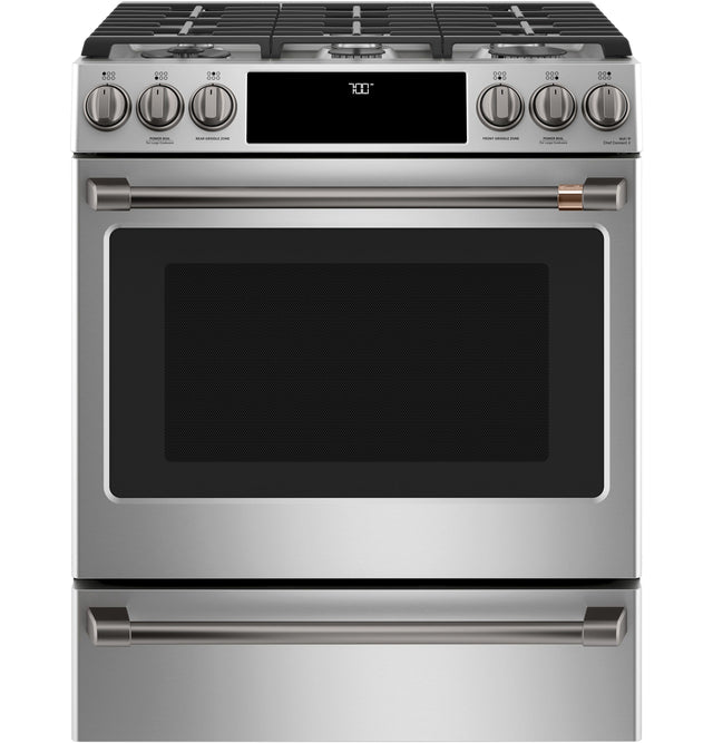 Café 30" Slide-In Front Control Gas Oven with Convection Range with Warming Drawer CGS700P2MS1