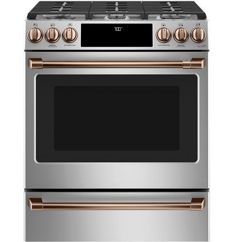 Café 30" Slide-In Front Control Gas Oven with Convection Range with Warming Drawer CGS700P2MS1