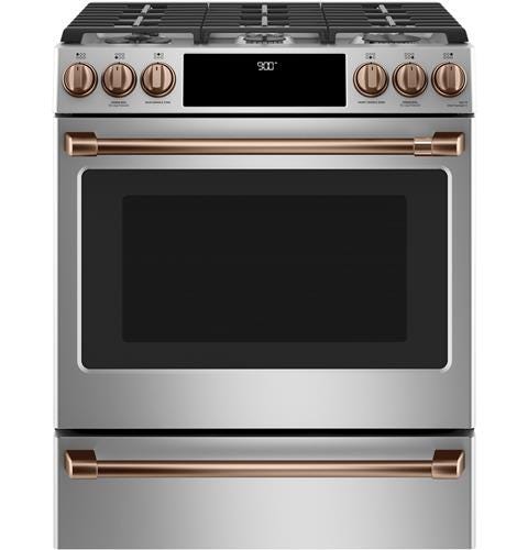 Café 30" Slide-In Front Control Dual-Fuel Convection Range with Warming Drawer C2S900P2MS1