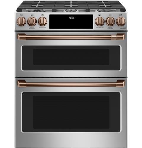 Café 30" Slide-In Front Control Dual-Fuel Double Oven with Convection Range C2S950P2MS1