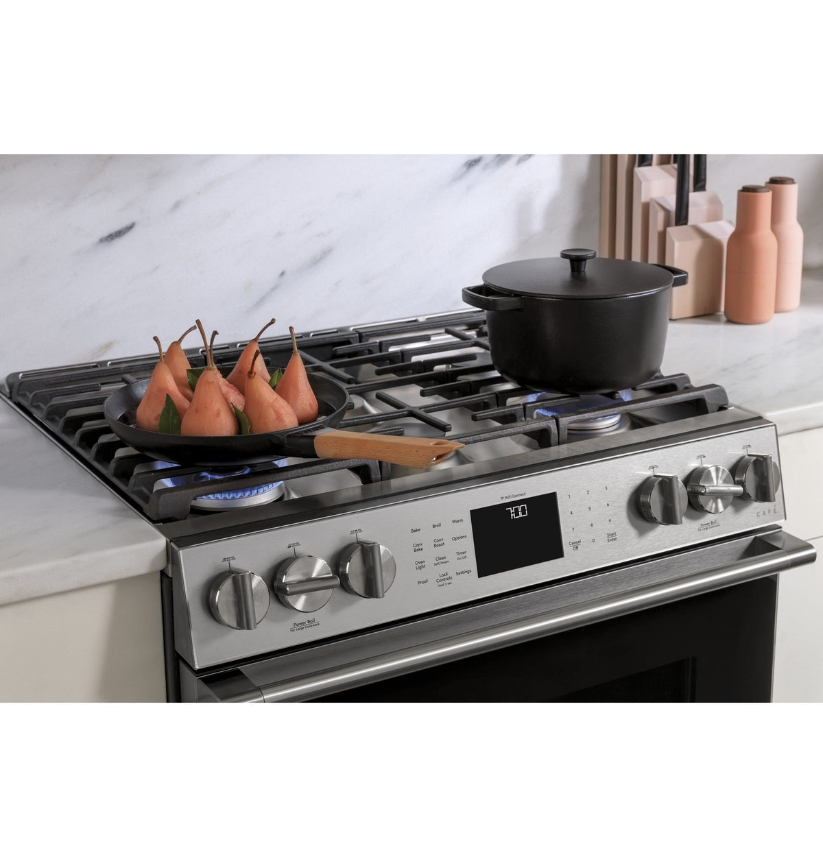 Café 30" Slide-In Front Control Gas Oven with Convection Range with Warming Drawer CGS700M2NS5