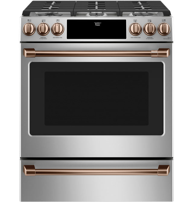 Café 30" Slide-In Front Control Gas Oven with Convection Range with Warming Drawer CGS700P2MS1