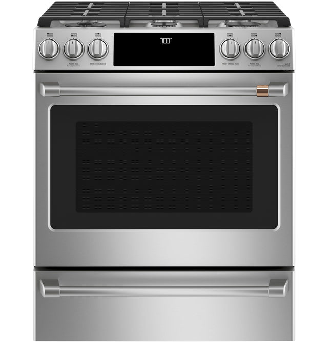 Café 30" Slide-In Front Control Gas Oven with Convection Range with Warming Drawer CGS700P2MS1