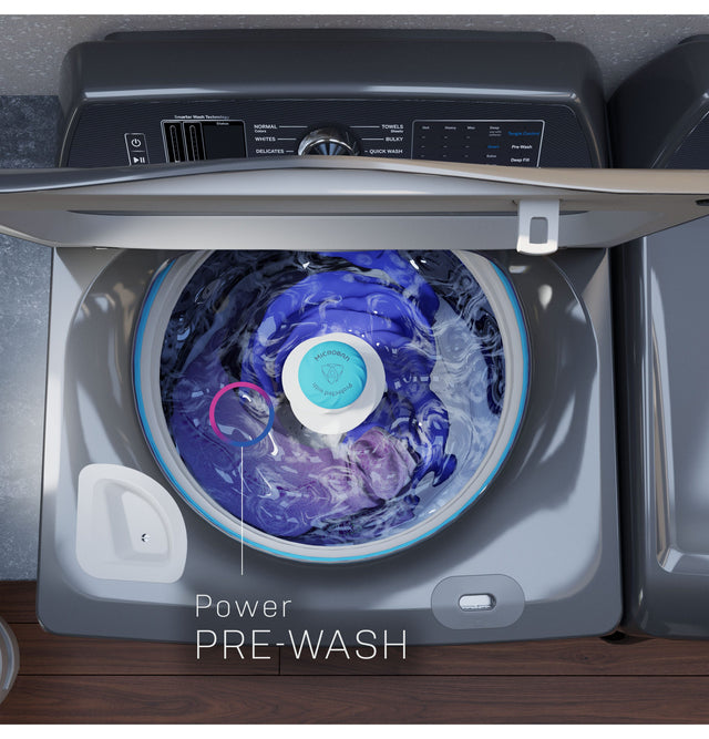 GE Profile 5.3 cu. ft. Capacity Washer with Smarter Wash Technology and FlexDispense PTW705BPTDG