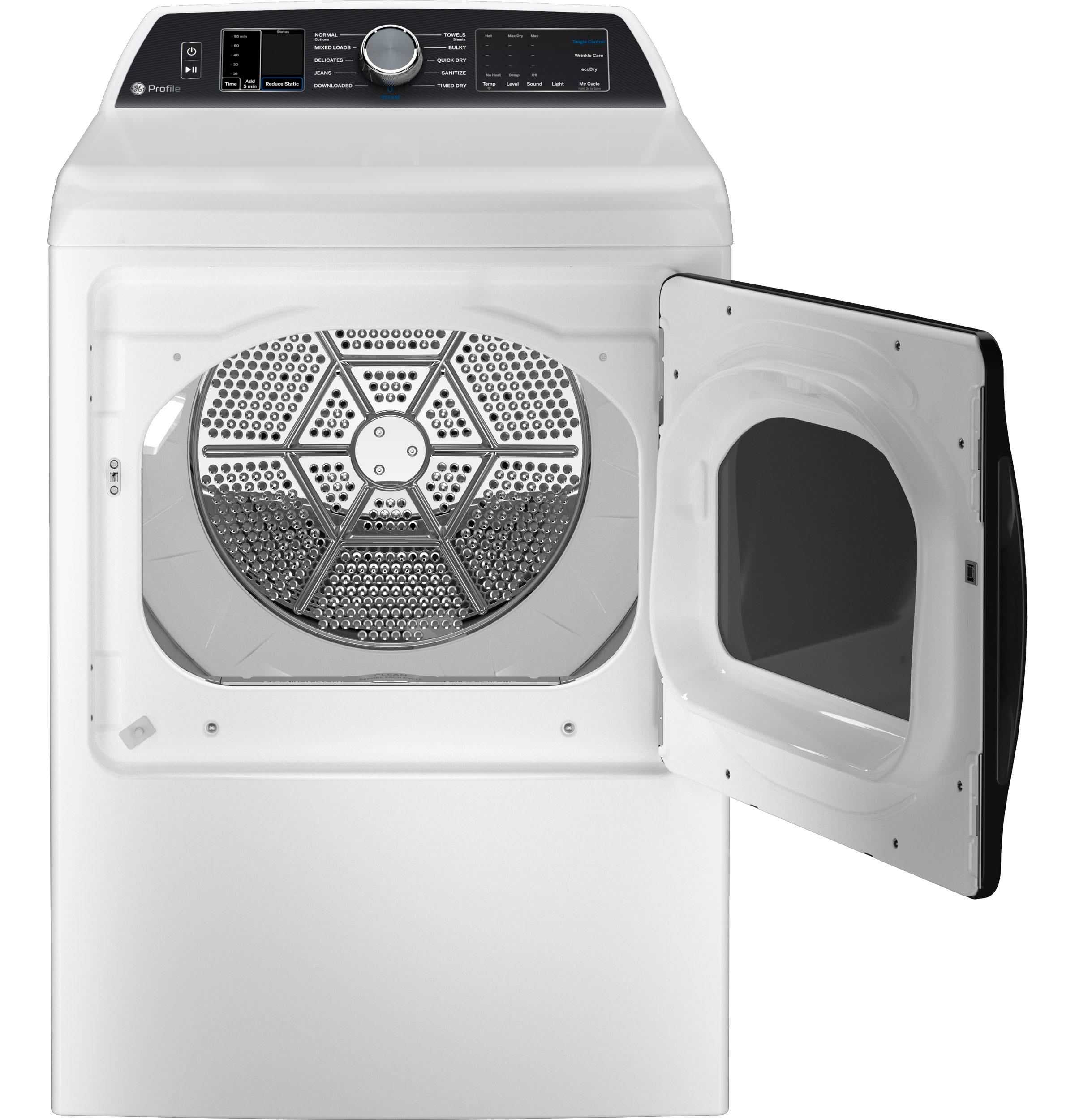 GE Profile 7.4 cu. ft. Capacity Smart aluminized alloy drum Electric Dryer with Sanitize Cycle and Sensor Dry PTD70EBSTWS