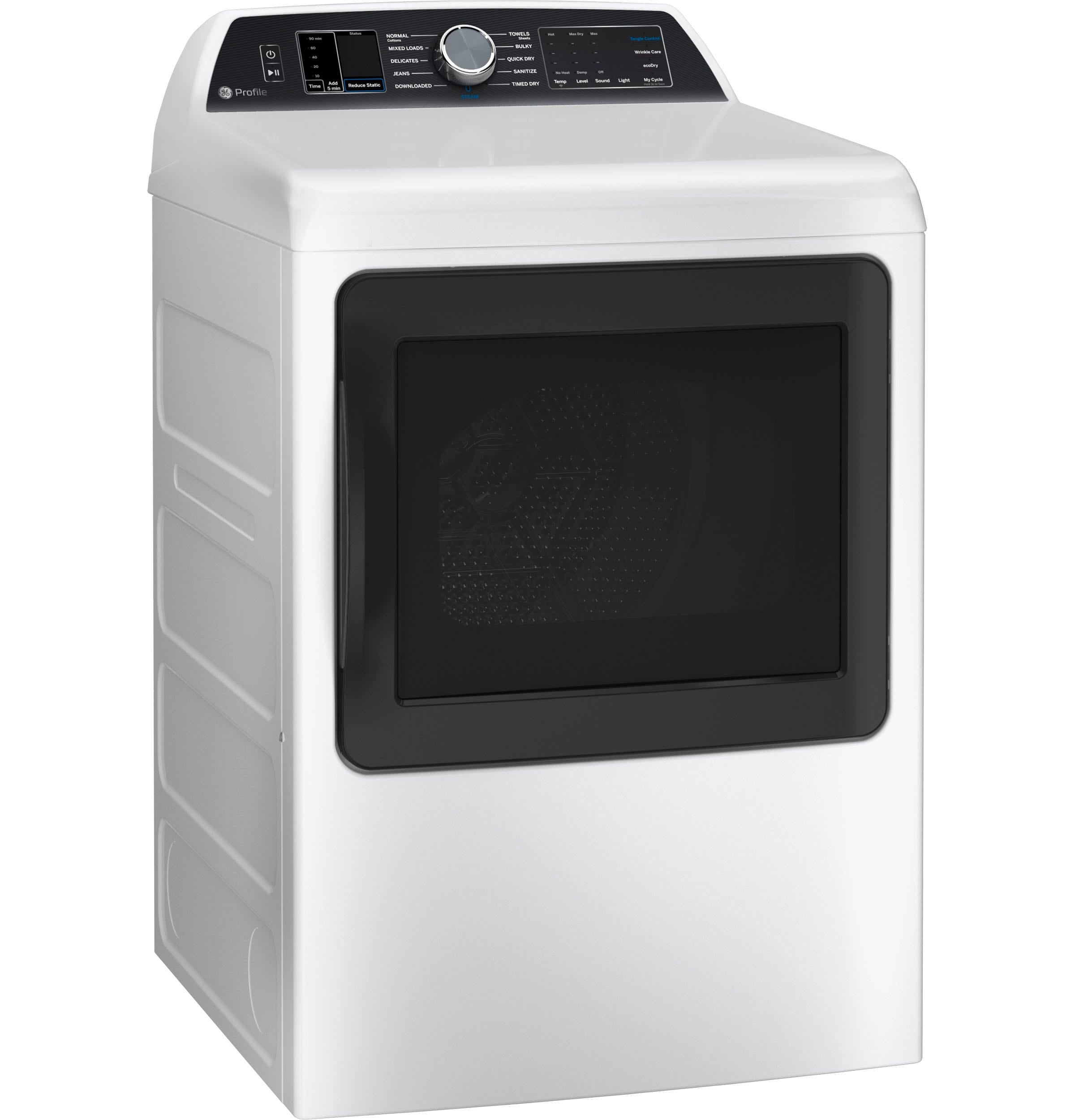 GE Profile 7.4 cu. ft. Capacity Smart aluminized alloy drum Electric Dryer with Sanitize Cycle and Sensor Dry PTD70EBSTWS
