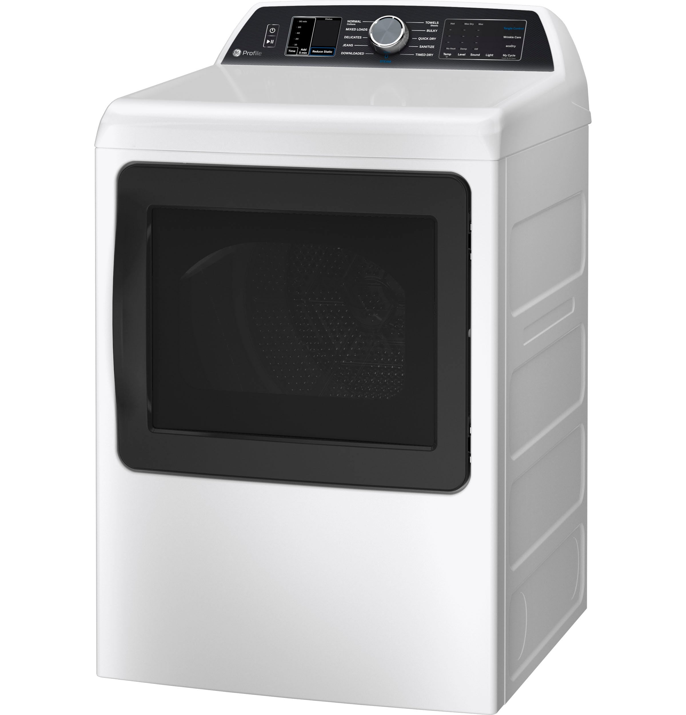 GE Profile 7.4 cu. ft. Capacity Smart aluminized alloy drum Electric Dryer with Sanitize Cycle and Sensor Dry PTD70EBSTWS
