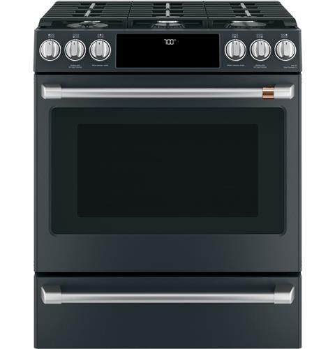 Café 30" Slide-In Front Control Gas Oven with Convection Range with Warming Drawer CGS700P3MD1
