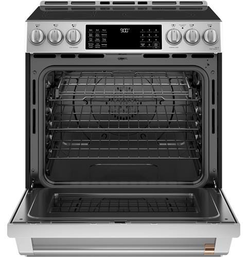 Café 30" Slide-In Front Control Induction and Convection Range with Warming Drawer CHS900P2MS1