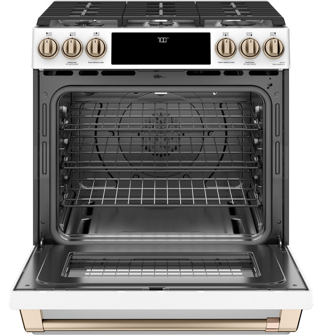 Café 30" Slide-In Front Control Gas Oven with Convection Range with Warming Drawer CGS700P4MW2