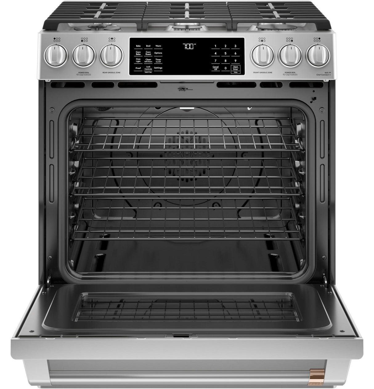 Café 30" Slide-In Front Control Gas Oven with Convection Range with Warming Drawer CGS700P2MS1