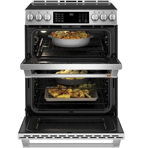Café 30" Slide-In Front Control Induction and Convection Double Oven Range CHS950P2MS1