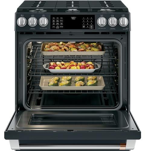 Café 30" Slide-In Front Control Gas Oven with Convection Range with Warming Drawer CGS700P3MD1