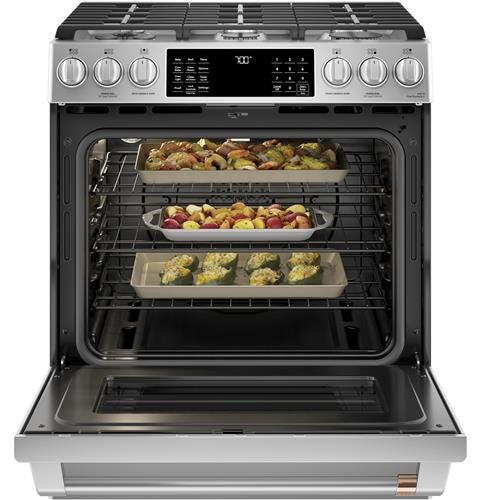 Café 30" Slide-In Front Control Gas Oven with Convection Range with Warming Drawer CGS700P2MS1