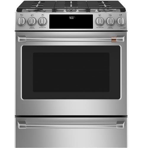 Café 30" Slide-In Front Control Dual-Fuel Convection Range with Warming Drawer C2S900P2MS1