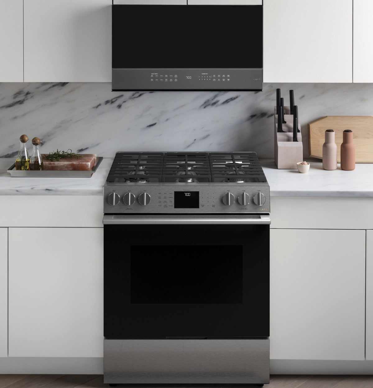 Café 30" Slide-In Front Control Gas Oven with Convection Range with Warming Drawer CGS700M2NS5