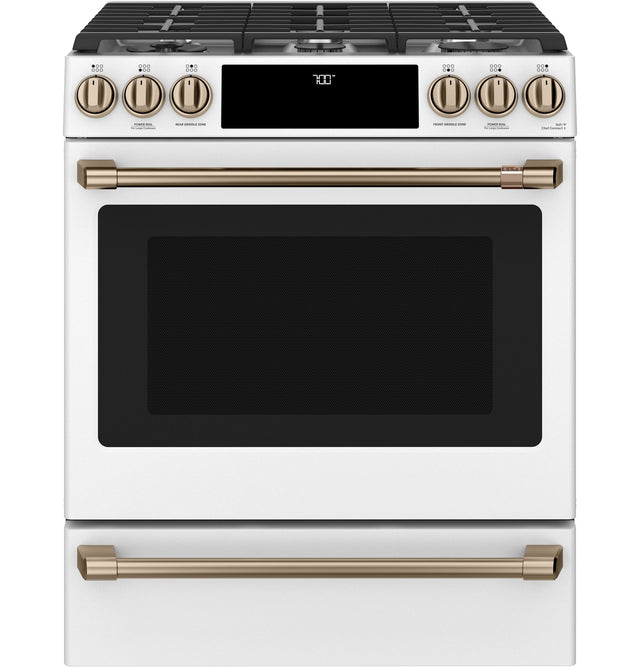 Café 30" Slide-In Front Control Gas Oven with Convection Range with Warming Drawer CGS700P4MW2